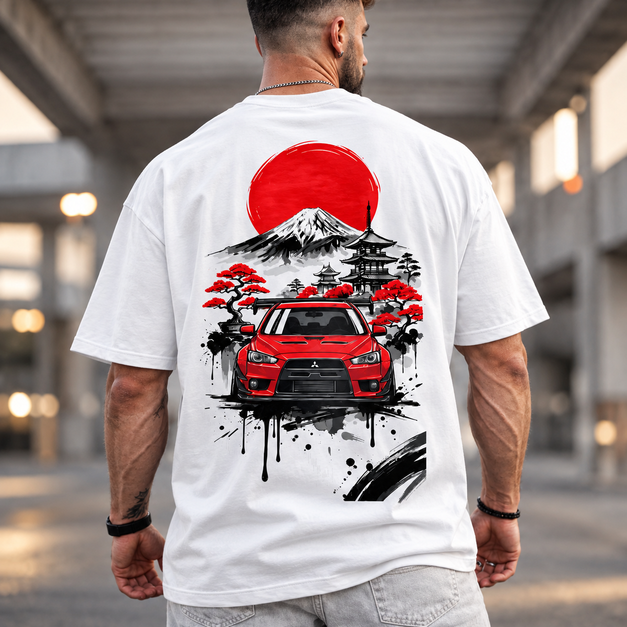 Japan Drift Rising Sun Drop Shoulder T-Shirt